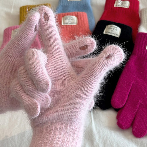 兔毛手套秋冬季防寒加厚女士触屏