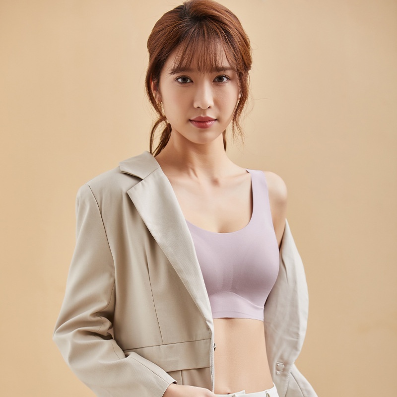 无痕内衣女小胸聚拢无钢圈美背一体背心式固定杯防下垂运动文胸罩