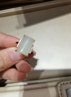 天然和田白玉戒指 国标S925银镶嵌 电镀18K金