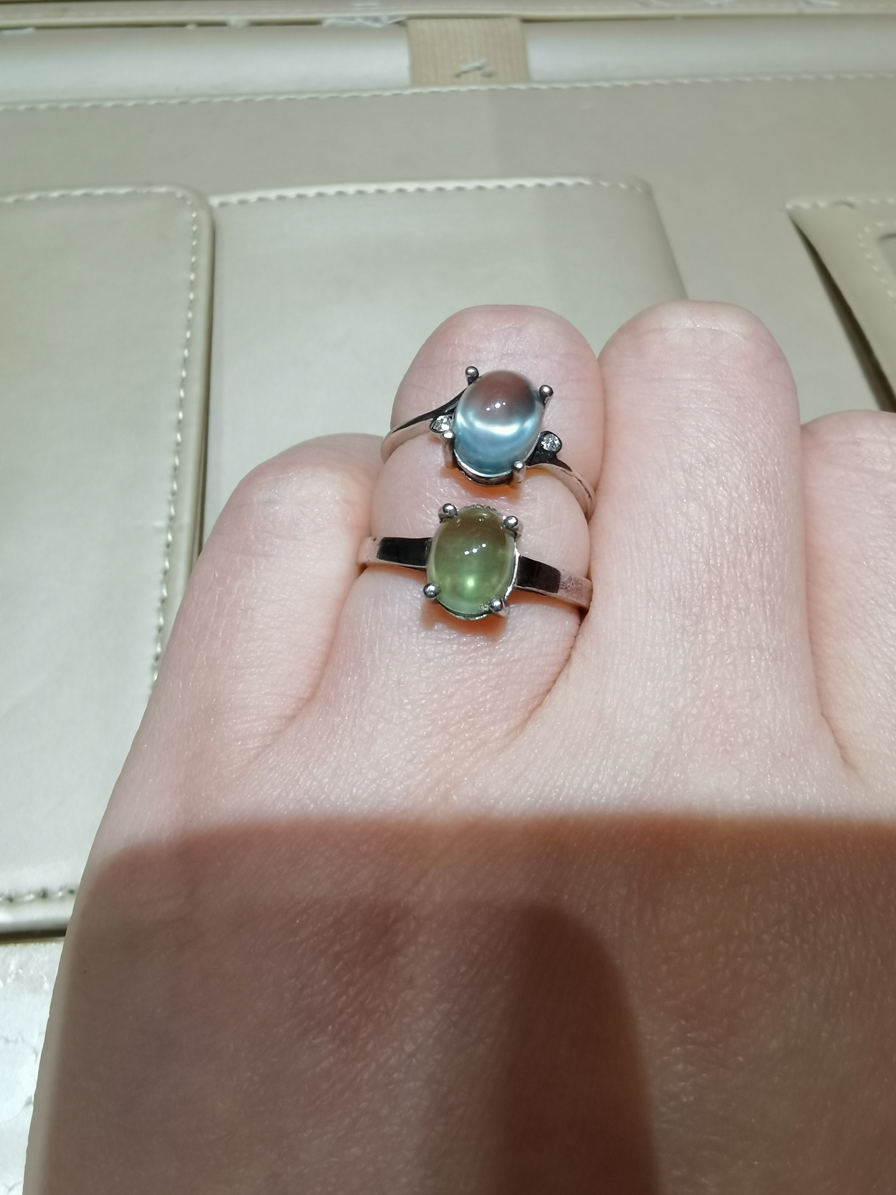 天然葡萄石戒指 国标S925纯银 电镀18K金