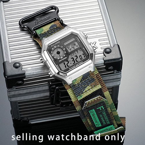 适配卡西欧小方块AE-1200/1300 A168/A158改装魔术贴尼龙帆布表带