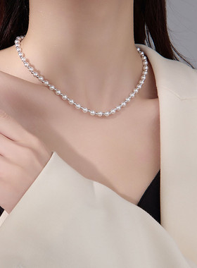 925银珠珠通勤风项链锁骨链女轻奢高级感毛衣链圣诞节礼物