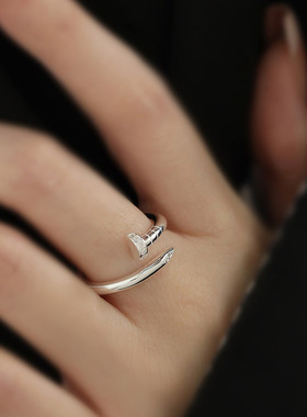 925纯银钉子开口戒指女2025年可调节指环食指个性高级感轻奢饰品