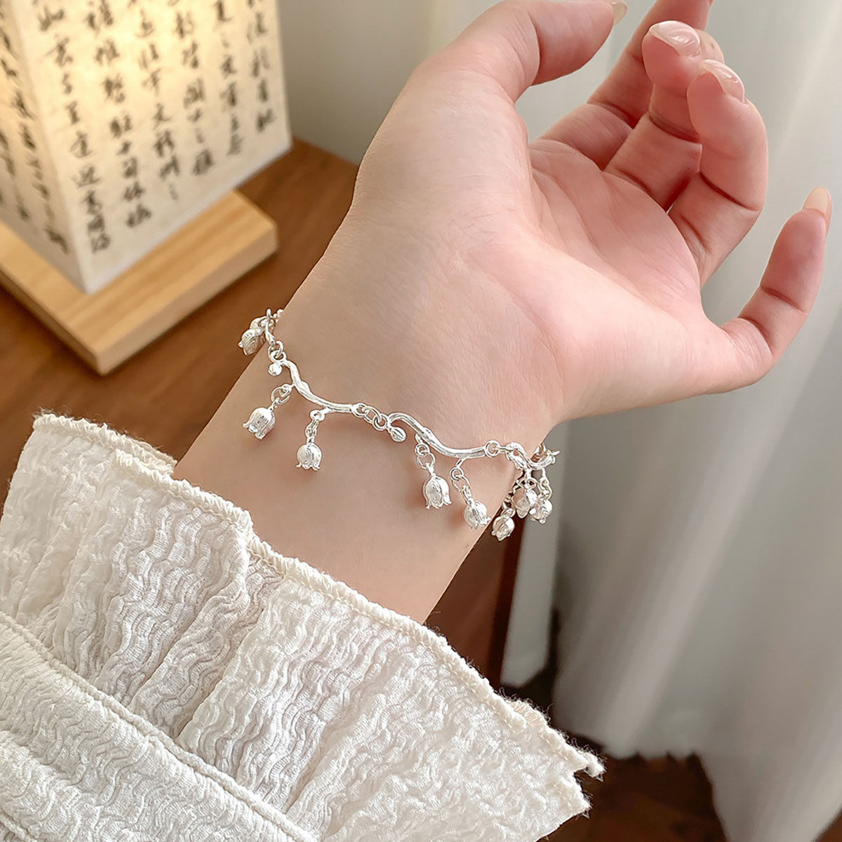 足银新中式花丝多铃兰花手链女ins风小众设计树枝手链女小众设计