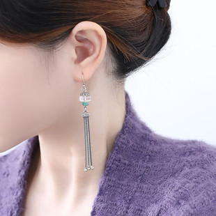 925银白水晶流苏民族风耳环耳钩2026年高级感精致耳饰