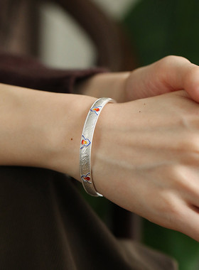 足银999珐琅葫芦开口手镯2025小众设计感新中式实心镯子手环饰品