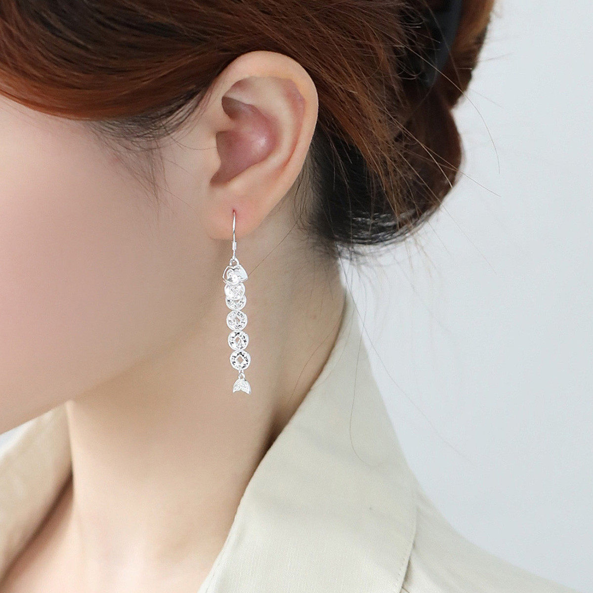 925银鱼通勤风耳环女耳钩小众设计高级感轻奢精致耳饰显脸瘦
