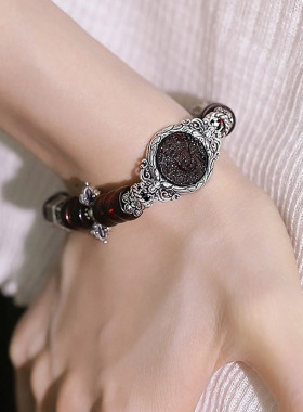 925银花朵琥珀扎基拉姆手链女小众设计新中式国风轻奢高级感手串