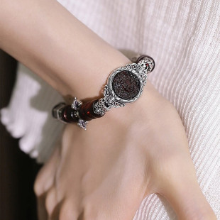 925银花朵琥珀扎基拉姆手链女小众设计新中式国风轻奢高级感手串