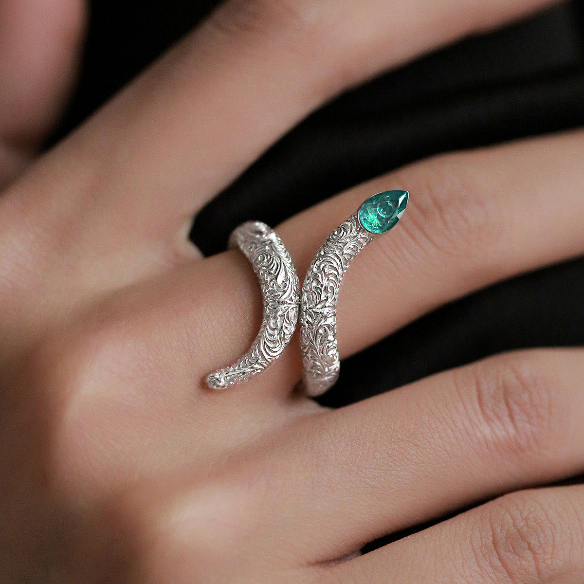 s925纯银国风复古蛇形唐草纹戒指女小众个性新中式民族风气质指环