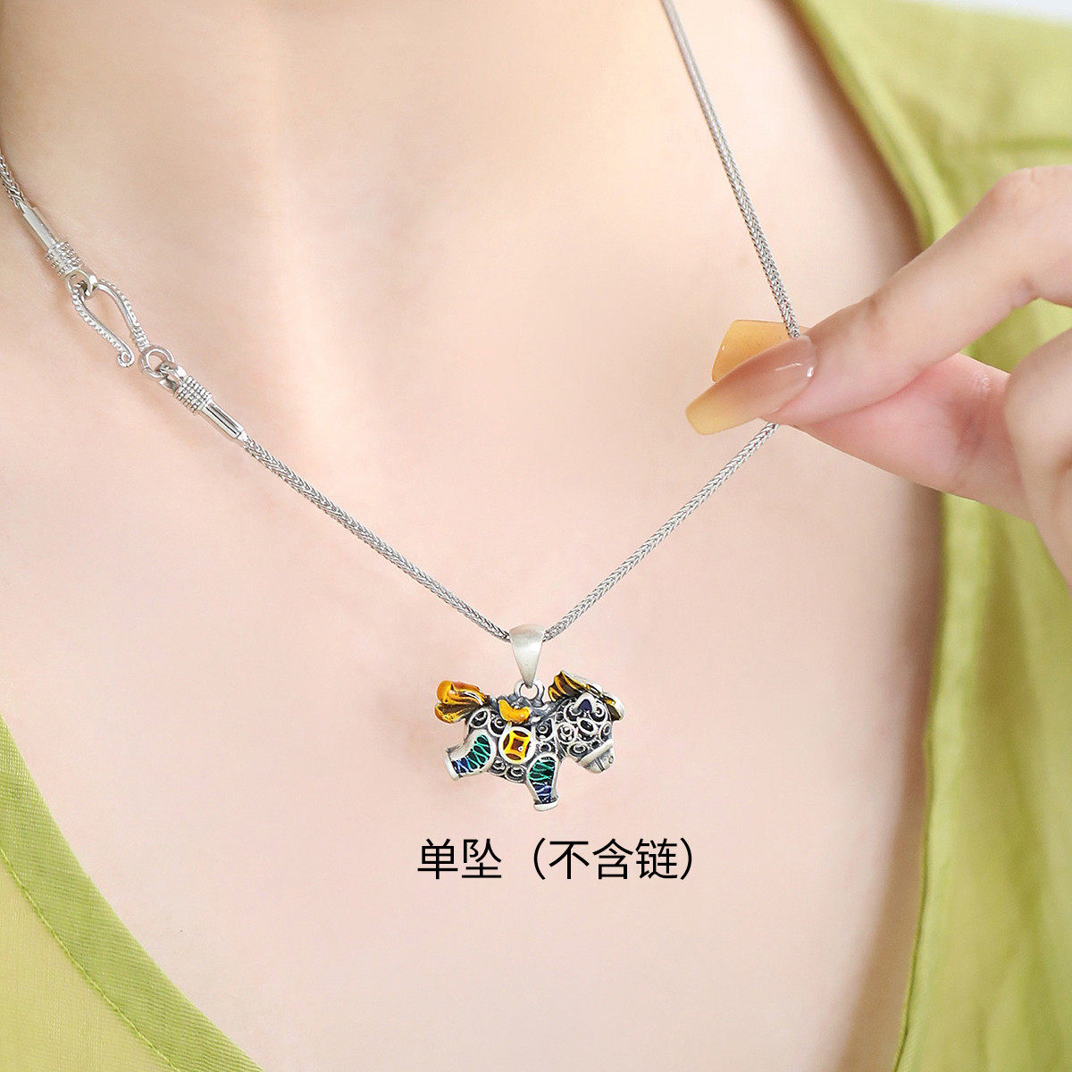 马上有钱999足银马复古风吊坠单坠项链配件时尚DIY配件