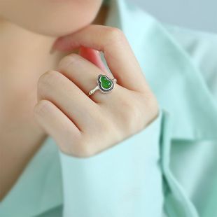 民族风和田碧玉葫芦戒指女小众气质复古国风百搭指环 S925银新中式