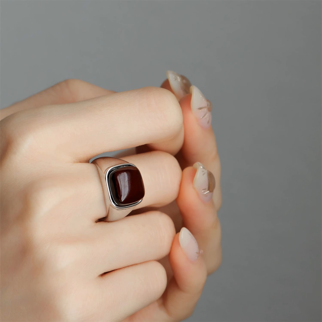 925银琥珀暗红色简约气质