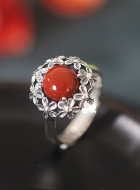 S925纯银时尚国潮风南红玛瑙