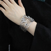 足银树枝梅花蝴蝶线条宽面开口手镯女2025年复古小众设计镯子饰品