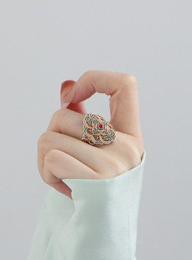 999足银花朵戒指女2025指环高级感戒女复古国风新中式小众设计