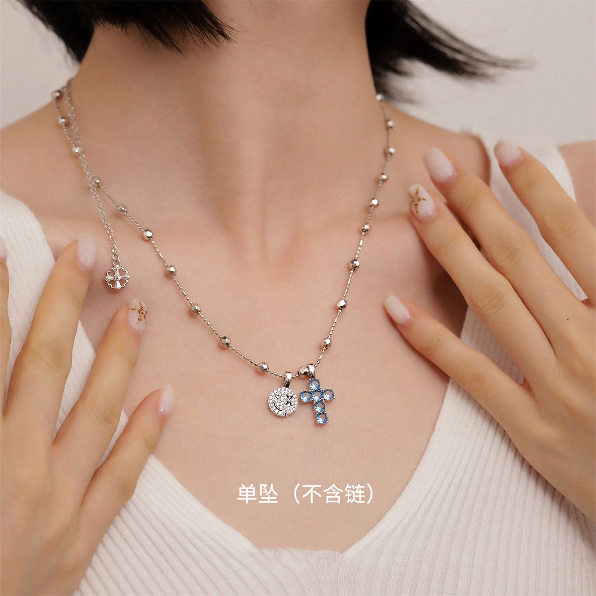 925银十字中性风吊坠女吊坠女单坠项链配件时尚百搭DIY配件