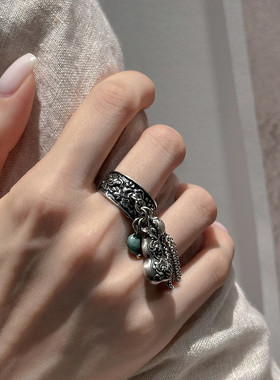 925银绿松石葫芦复古风戒指女指环食指高级感尾戒女戒指女