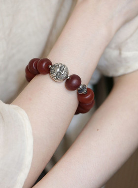 925银玛瑙瑞兽手串民族风复古手链女新中式美拉德首饰小众设计