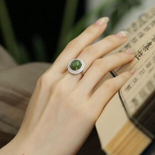 925银和田碧玉戒指女民族风高级感轻奢小众新中式国风开口戒简约
