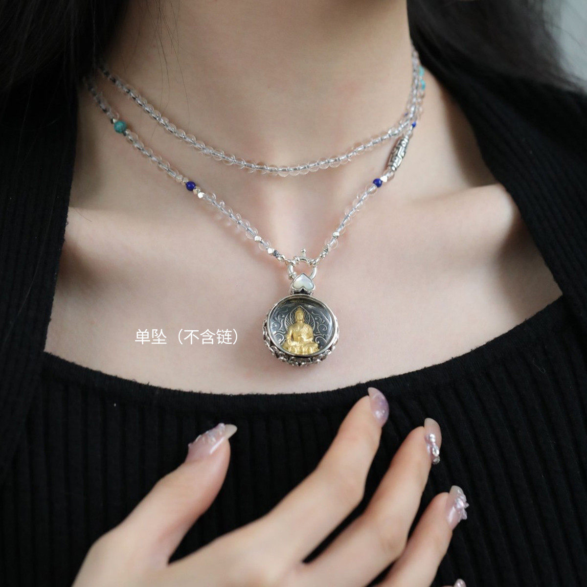 925银水晶药师佛像民族风吊坠女小众高级感单坠项链配件DIY首饰