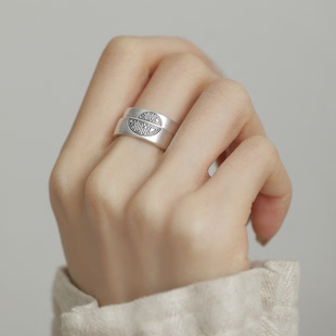 999足银情侣复古新中式国风戒指双喜磨砂小众民族风指环男女新款