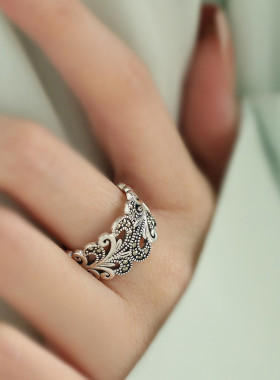 925银卷草戒指女2025年可调节指环简约小众精致复古气质个性饰品