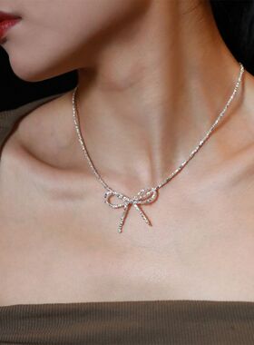 925纯银碎银子蝴蝶结锁骨链女项链小众设计高级感轻奢百搭in风