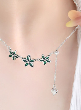 925银花朵项链女休闲风锁骨链女轻奢高级感小众设计链子毛衣链