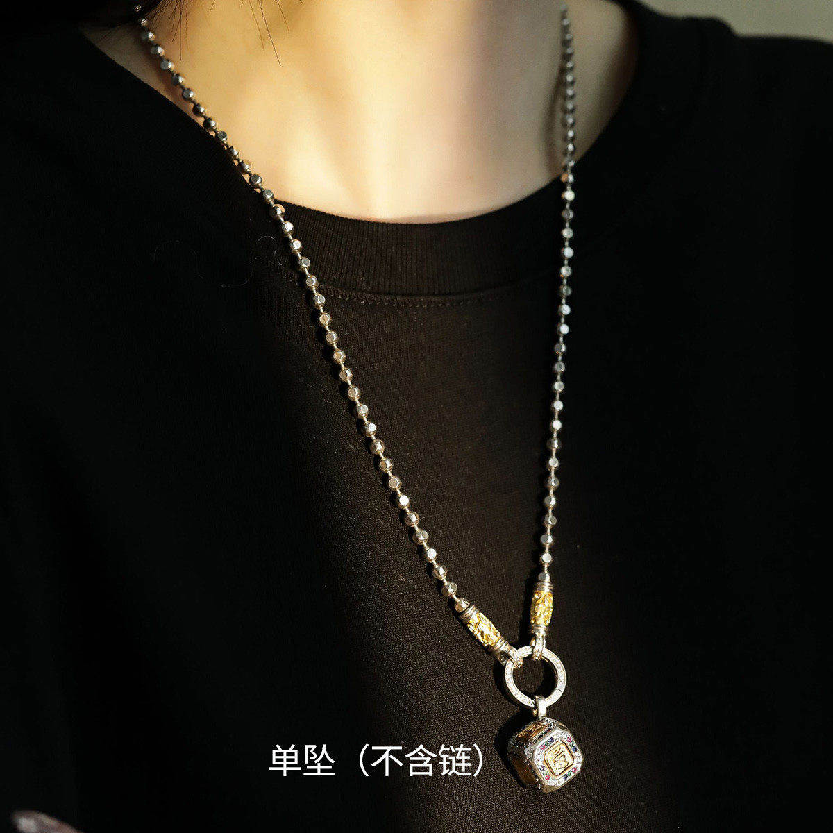 925银方块骰子吊坠女单坠简约小众设计感民族风项坠饰品小众设计
