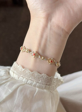 999足银花朵国潮风手链手环女轻奢高级感25年开学生日礼物