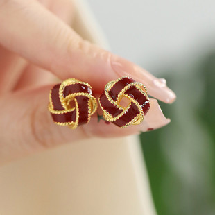 925银同心结红色耳钉耳环女2024年高级感小众轻奢秋冬民族风耳饰