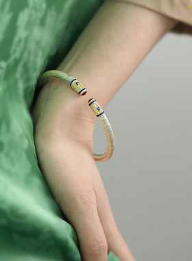 足银999蝴蝶开口手镯女可调节珐琅简约百搭气质设计感手环饰品