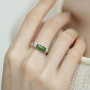 925银和田碧玉戒指女花丝镂空新中式国风复古做旧气质开口戒