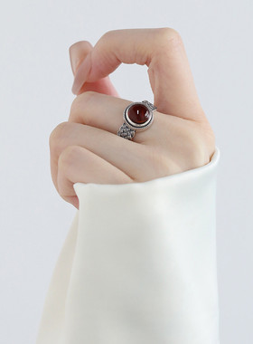 925银复古国风琥珀编织戒指女小众设计新中式高级感指环食指尾戒