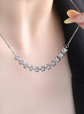 925银圆形项链女中性风锁骨链女轻奢高级感小众设计链子毛衣链