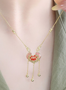 925银如意流苏项链女国潮风锁骨链女轻奢高级感链子金色毛衣链