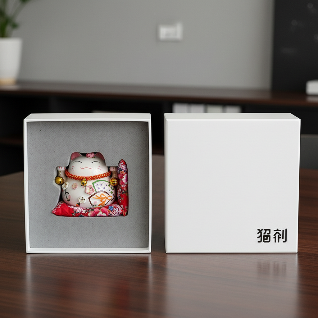 招财猫陶瓷摆件礼盒装