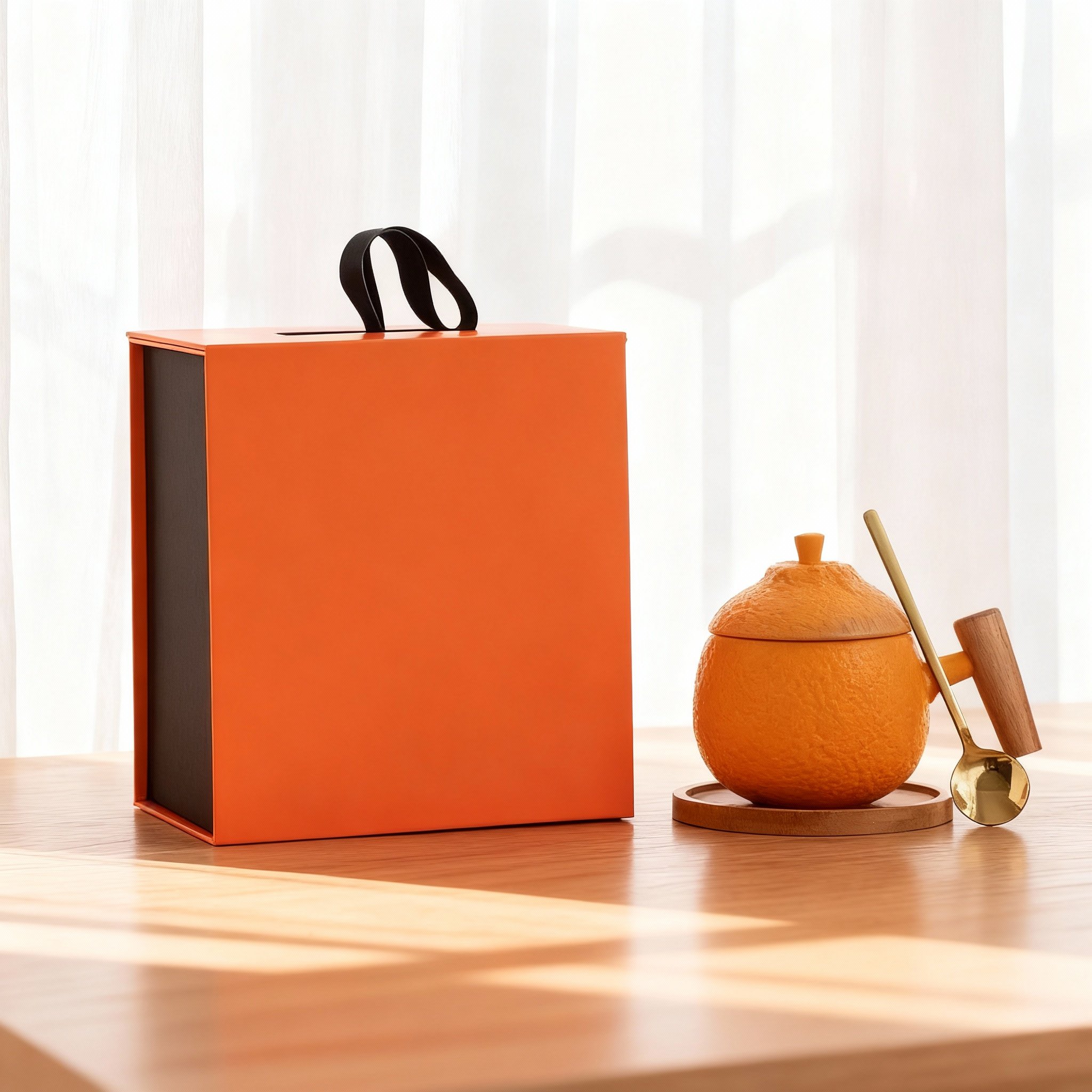 创意橙色陶瓷茶壶茶杯套装手提礼盒装饰摆件组合,家居饰品,摆件礼盒/套组,淘宝优惠券,粉丝福利购,淘宝优惠卷