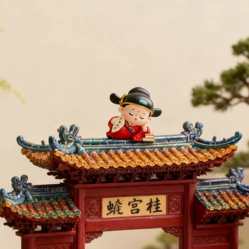 清朝风古建筑门楼摆件