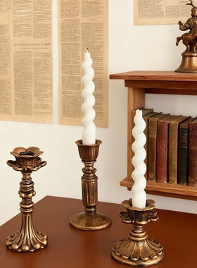 复古欧式合金雕花烛台摆件