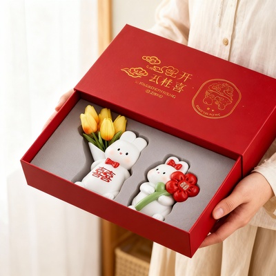 创意兔子礼品套装红色礼盒装