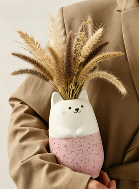 创意简约素烧陶瓷小花瓶立耳小狗