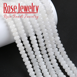 5x8mm天然白玉髓算盘珠散珠隔片车轮珠型扁珠串珠DIY手链项链耳坠