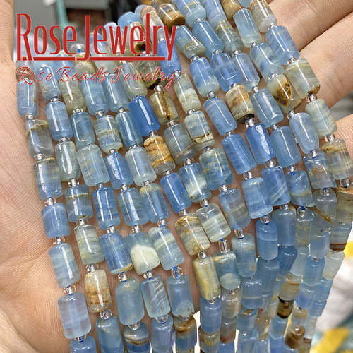 天然方解石圆柱散珠 蓝色方纳石不定形圆管DIY手链项链饰品配件