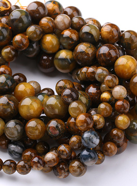 5A天然黄彼得石散珠 情侣款虎晶圆珠DIY手工编织串珠手链项链饰品