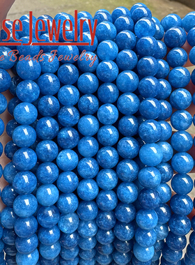 天然石蓝晶石石头蓝色玉髓散珠圆珠半成品 DIY手链项链饰品配件