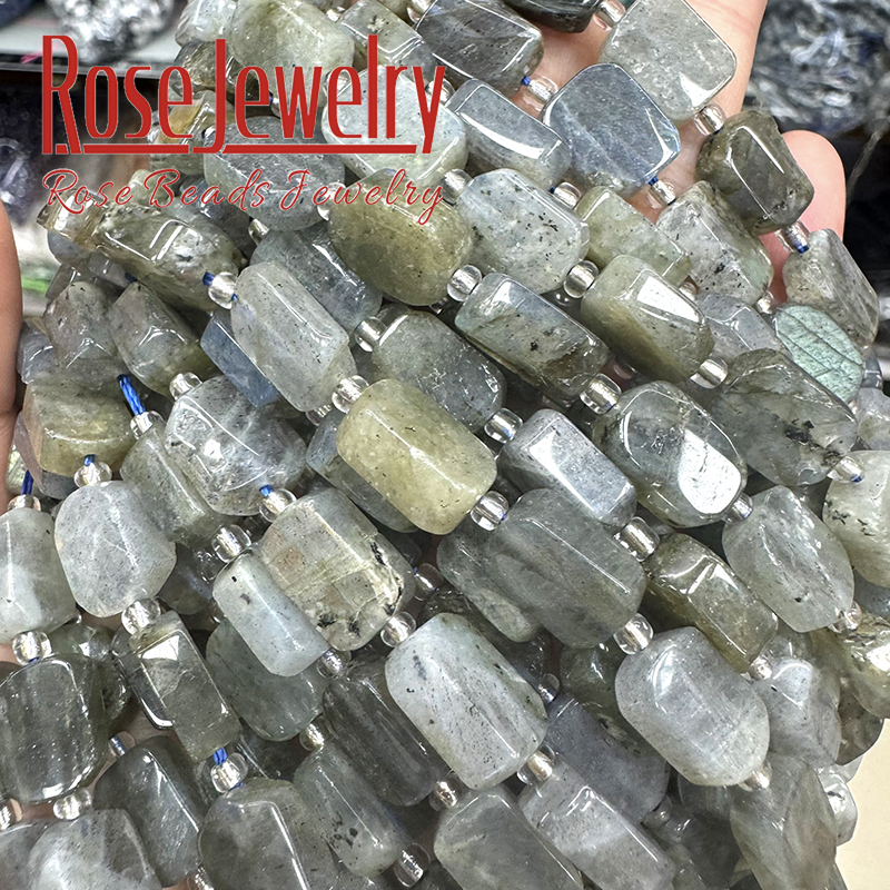 天然灰拉长石方块切面旦形散珠 饰品配件DIY手工串珠手链间隔珠
