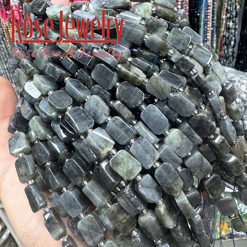 天然拉长石方块切面闪光石旦形散珠饰品配件DIY手工串珠手链隔珠