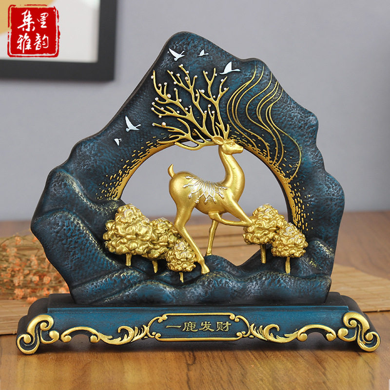 镂空树脂金色福鹿摆件开业礼品轻奢客厅玄关电视柜酒柜家居